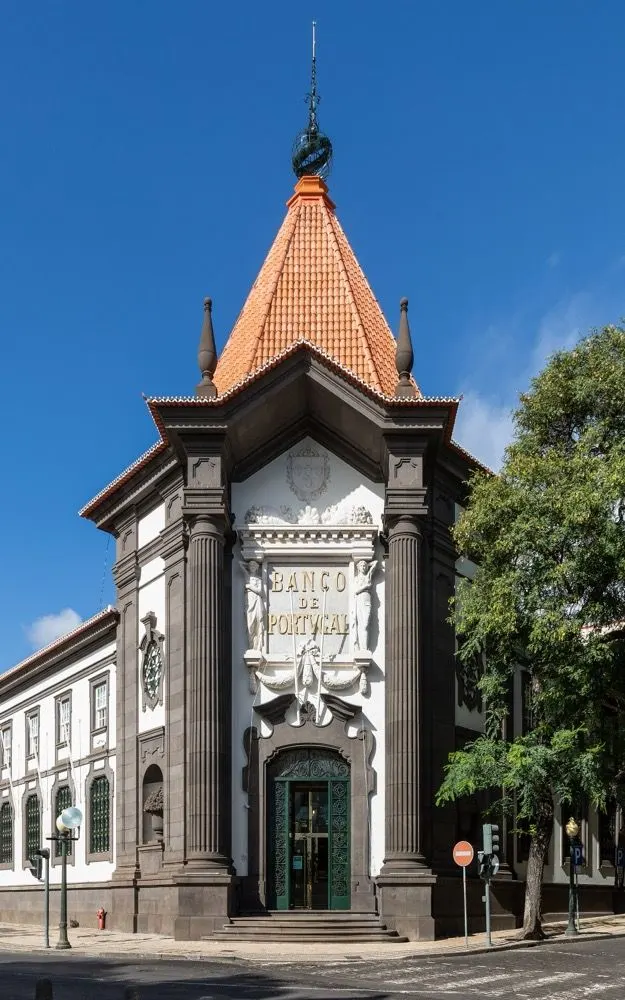 The ornate Banco de Portugal building in central Funchal