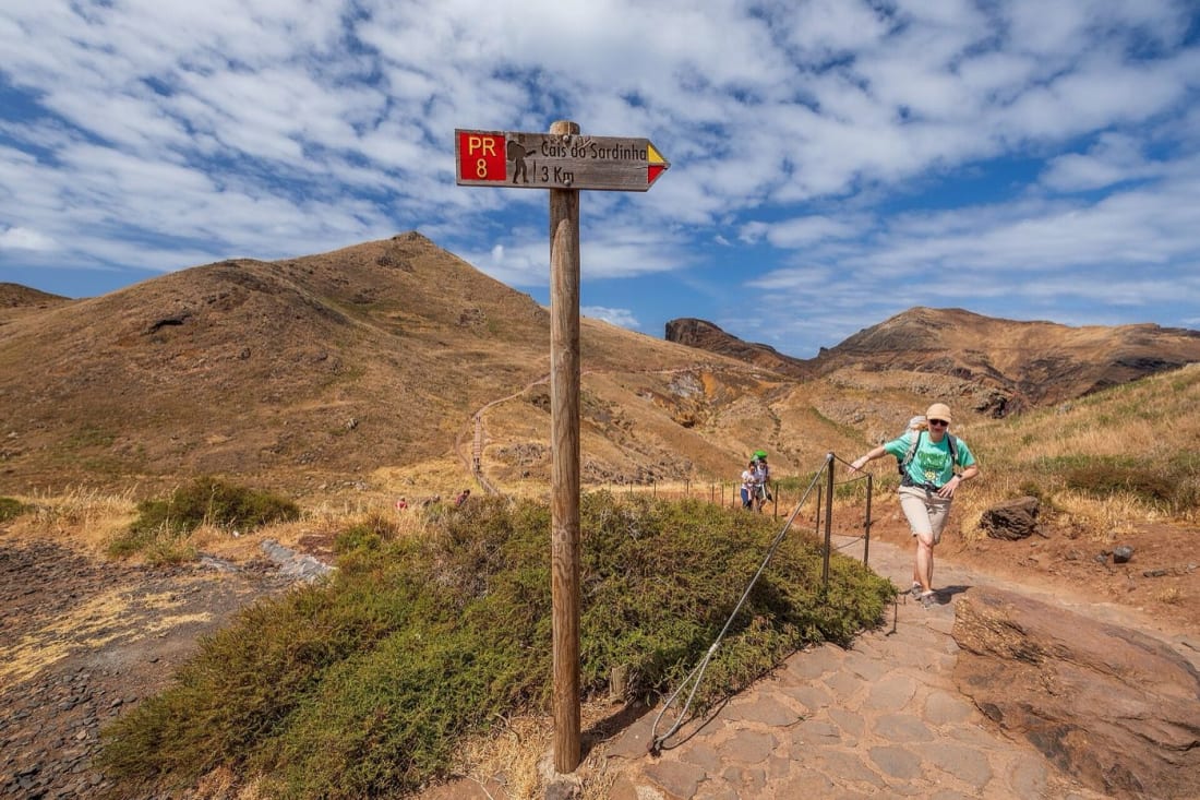 Waymarked PR8 trail across the bare headland of Ponta de São Lourenço, Madeira