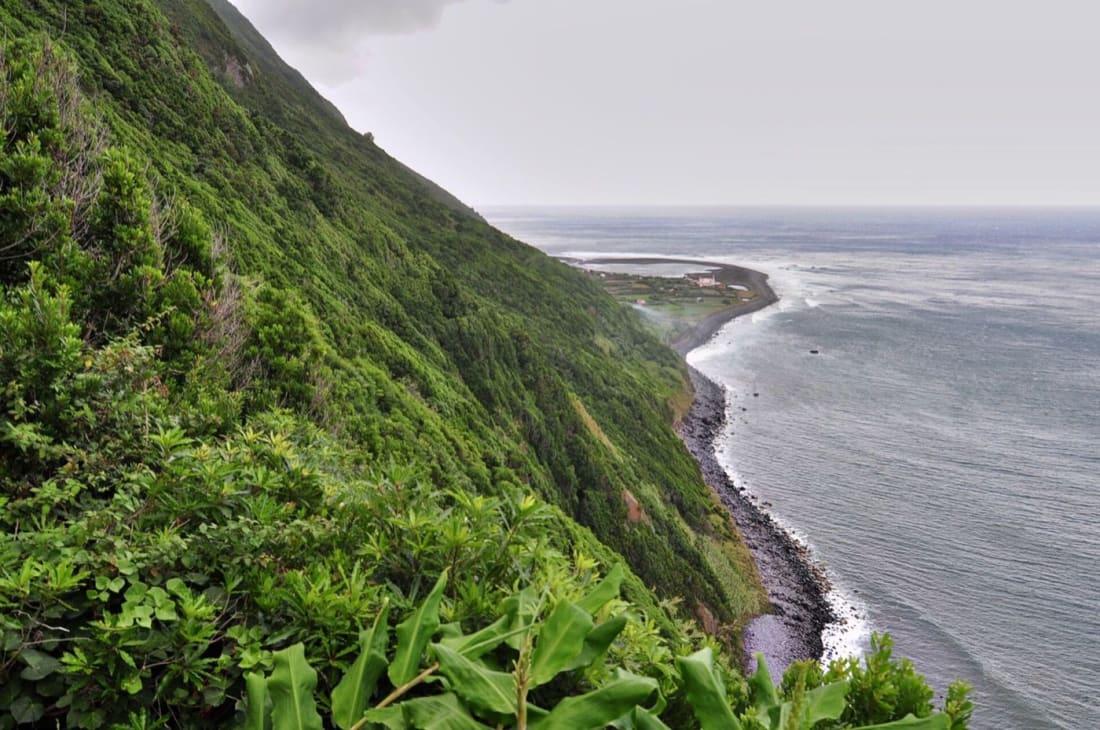 The fajã of Caldeira do Santo Cristo under São Jorge's north cliffs, Azores