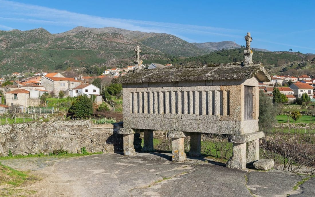 The espigueiro granaries of Soajo on their granite platform