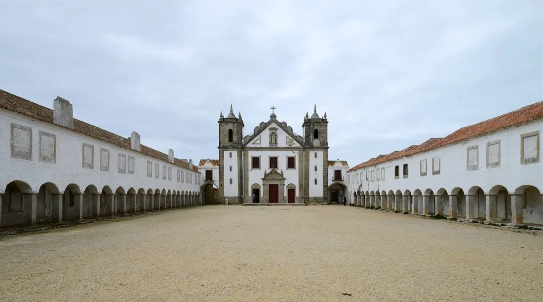 The pilgrim sanctuary at Cabo Espichel, ringed by its arcaded lodgings