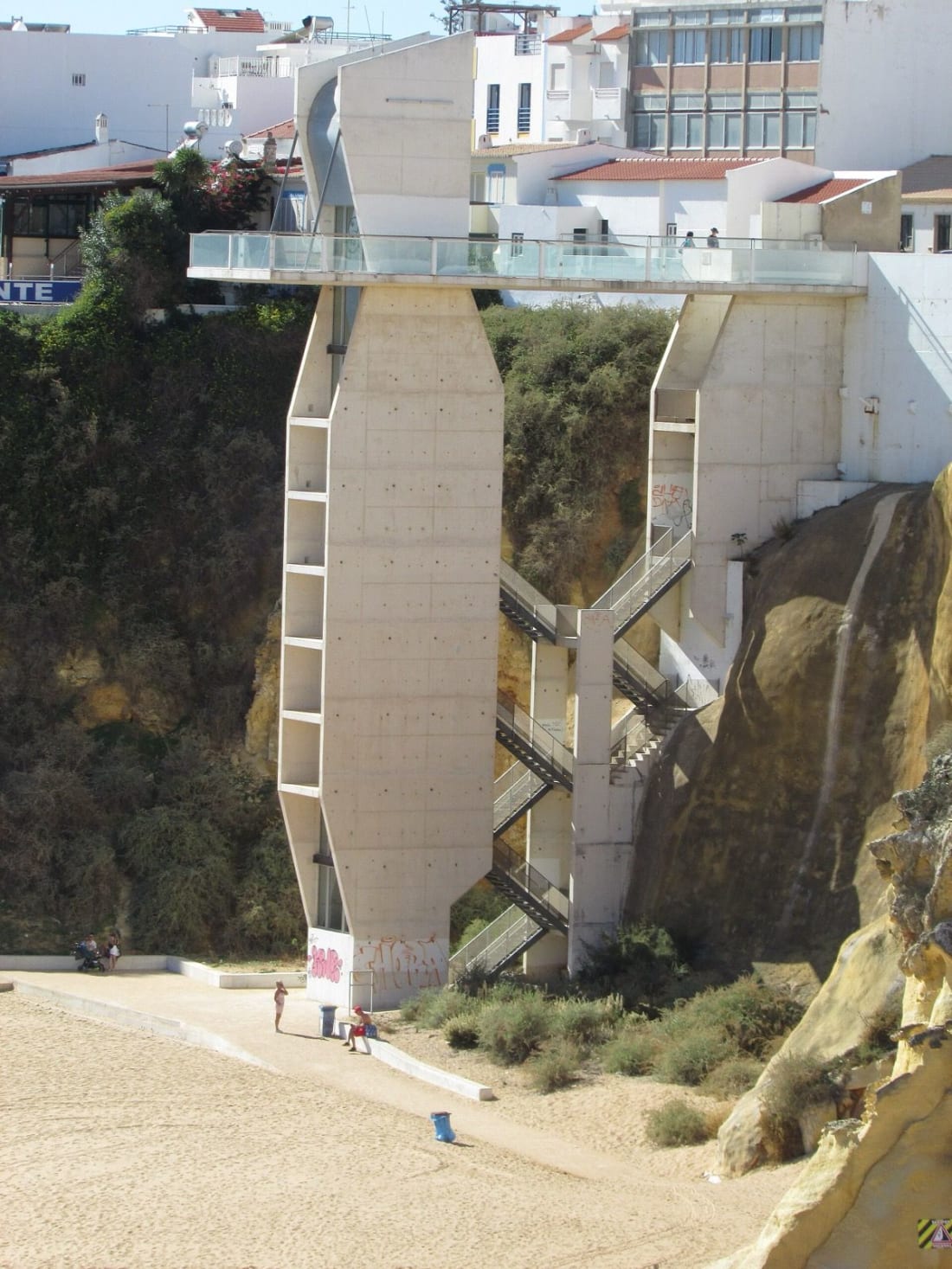 The Elevador do Peneco, a free public lift and staircase running down the cliff from Albufeira Old Town to Praia do Peneco